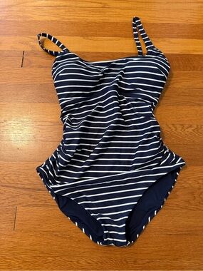Gap Maternity Square Neck One-Piece Swimsuit navy and white